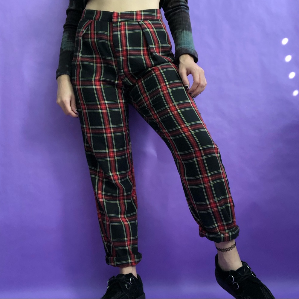 90s Plaid High Waisted Pants with Tapered Leg
